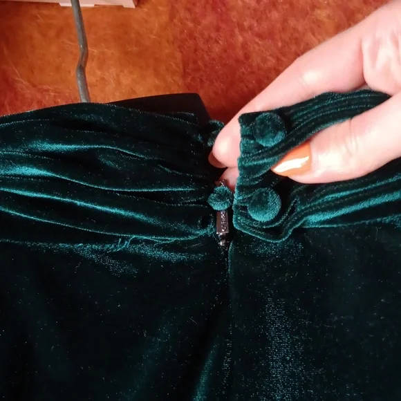 Karl Lagerfeld Velvet Blouson A-Line Dress In Forest Green - Picture 9 of 10